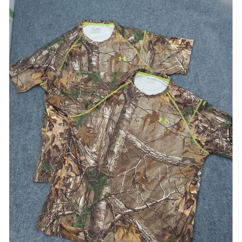 Lot‎ of 2 Under Armour Camo Shirt Mens 2XL Heat Gear Realtree Scent Control S/S